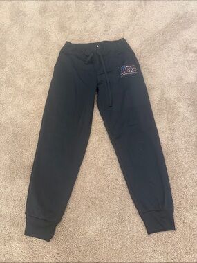 Varsity Black Track Joggers with Flag Patch